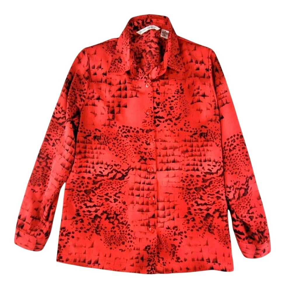 Vntg Draper's & Damon's Shirt Womens Medium Red Animal Print Button Up